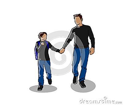 illustration of the intimate relationship between father and son when they pick him up from school, like father like son Stock Photo