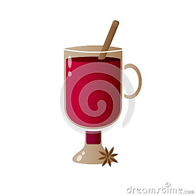 Illustration with irish glass with mulled wine, cinnamon stick and cardamon Vector Illustration