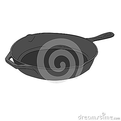 Illustration of Iron Cast Pan. Flat Color.JPEG Stock Photo