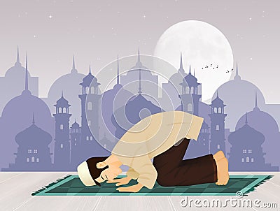 Islamic Man Praying Facing Mecca Stock Photo