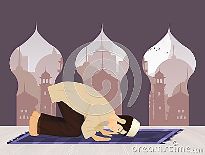 Islamic Man Praying Facing Mecca Stock Photo