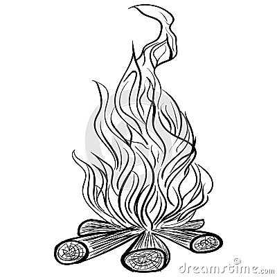 Illustration of isolated camp fire Monochrome. Vector Illustration