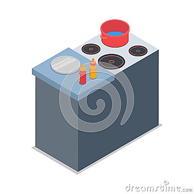 Illustration of Isolated Cooker with Red Round Pot Vector Illustration