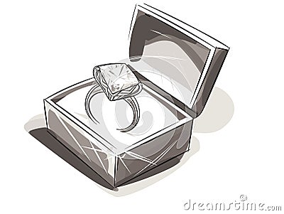 Illustration of isolated diamond ring in the box in hand-drawn style Vector Illustration