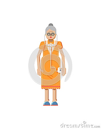 Illustration isolated of European retiree, elderly woman, white hair, glasses, with smartphone Cartoon Illustration