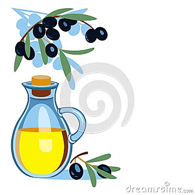 Isolated figure of a jug with olive oil, olives and olive branch Vector Illustration