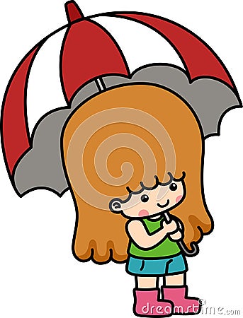 Illustration of isolated little girl holding umbrella Vector Illustration