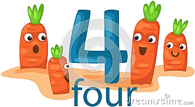 Number 4 character with carrots Vector Illustration