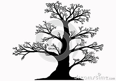 Illustration of an isolated silhouette of a large branchy tree. sprawling old oak Vector Illustration