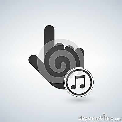 Illustration of an isolated touching hand with a music icon. Stock Photo