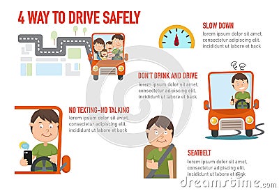 4 way to drive safely Vector Illustration