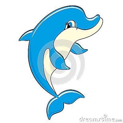 Illustration isolated on white background. Cartoon cute baby dolphin smiling Vector Illustration