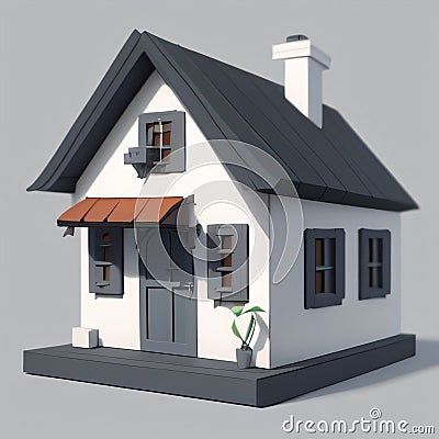 3D low poly house on a plain background Cartoon Illustration