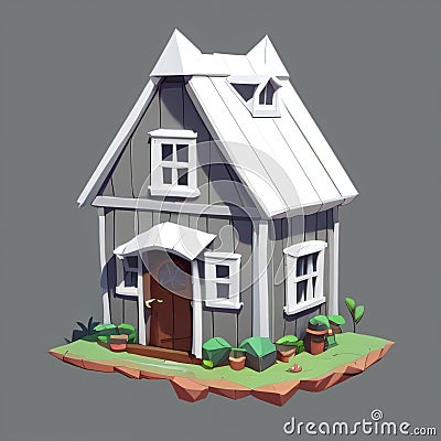 3D low poly house on a plain background Cartoon Illustration