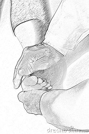 Illustration of Japanese Reiki technique application on a person's feet Cartoon Illustration