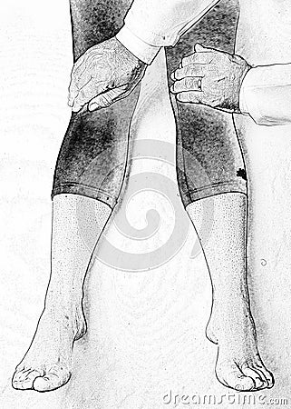Illustration of Japanese Reiki technique application on a person's feet Cartoon Illustration