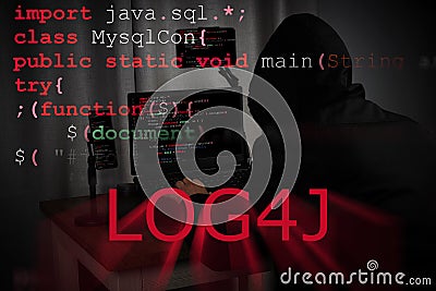 Illustration of JAVA Log4j vulnerability. Concept of cybersecurity and information security. Cyber attacks and crime Stock Photo