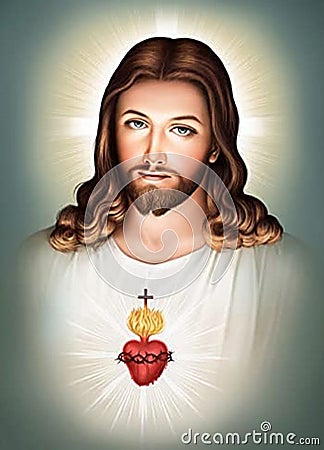 Divine Mercy of Jesus Sacred Heart Cartoon Illustration