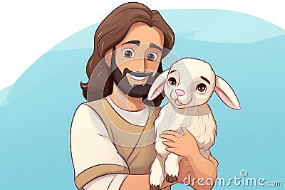 Illustration of a Jesus with a little lamb. Cartoon style. Cartoon Illustration