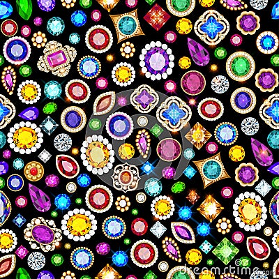 jewelry seamless background with bright gems gemstones Vector Illustration