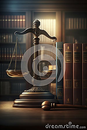 illustration, judge gavel and scales of justice, ai generative Cartoon Illustration