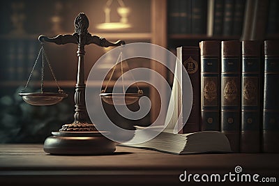 illustration, judge gavel and scales of justice, ai generative Cartoon Illustration