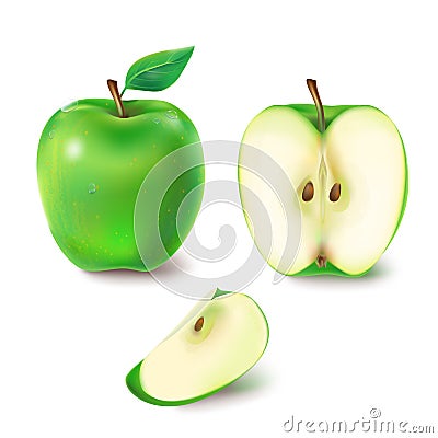 illustration of a juicy green apple. Cartoon Illustration