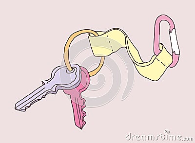 Illustration of keyring holding two keys in color Vector Illustration