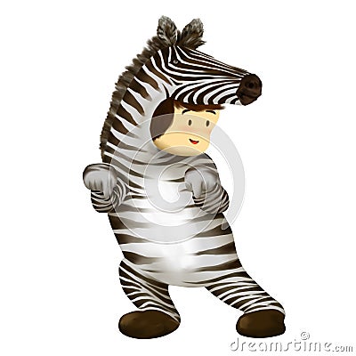 Zebra kid, girl dresses in zebra costume dancing with joy Stock Photo