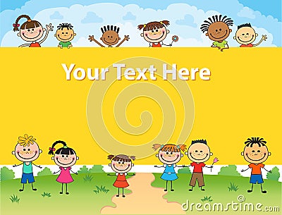 Illustration of kids bunner around square banner behind poster vector Vector Illustration