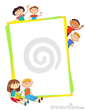 Illustration of kids bunner around vertical banner behind poster vector Vector Illustration