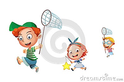 Illustration: Kids / Children isolated. They are Running, Playing, Very Happy! Stock Photo