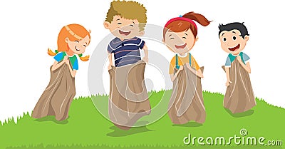 Illustration of Kids having fun with sacks on a meadow Vector Illustration