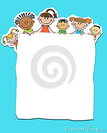 Illustration of kids peeping behind placard Vector Illustration