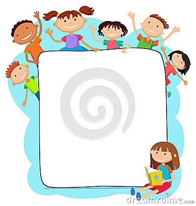 Illustration of kids peeping behind placard Vector Illustration