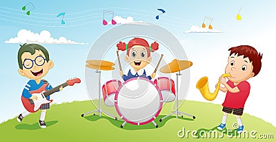 Illustration of kids playing music instrument Vector Illustration