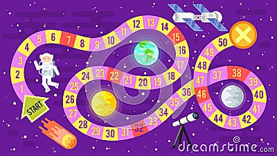 Illustration of kids science and space board game. Vector Illustration