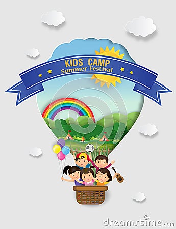 Illustration of kids summer camp education with balloon. The ch Vector Illustration
