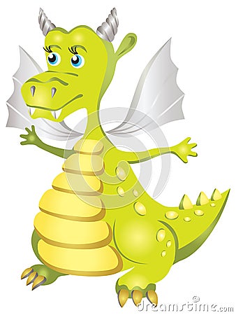 Illustration of kind green dragon in cartoon style. Cartoon Illustration