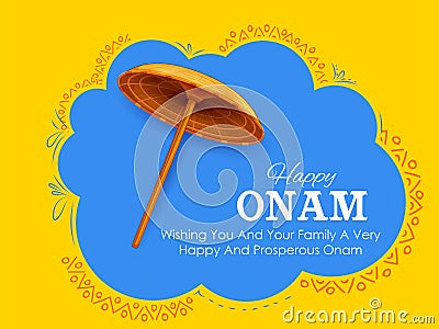 King Mahabali umbrella in celebration background for Happy Onam festival of South India Kerala Vector Illustration