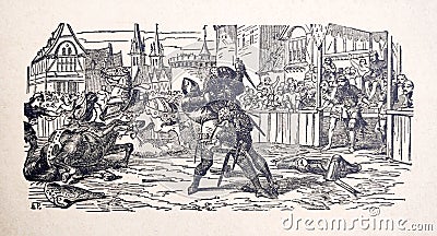 Old illustration of a knight duel Stock Photo