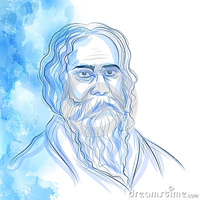 Kobiguru Rabindranath Tagore a well known poet, writer, playwright, composer, philosopher, social reformer and painter Vector Illustration