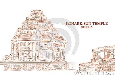 Konark Sun Temple in Puri district, Odisha, India Cartoon Illustration