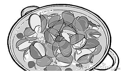 Illustration of Korean clam soup in black and white Vector Illustration