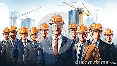 Illustration of Labor Day poster construction team, workers for safety. USA Labor Day celebration. Generative AI Stock Photo