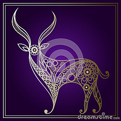 Illustration with lace deer in floral style 1 Vector Illustration