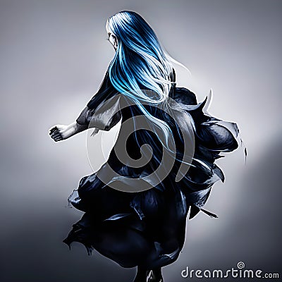 Illustration of a lady dancing in a flowing black dress AI Generator Stock Photo