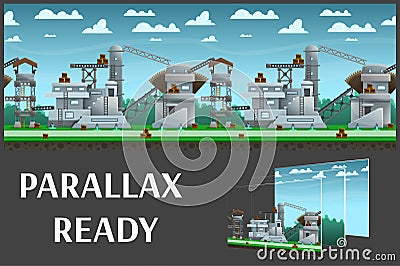 Illustration of landscape ,with construcions and buildings, vector unending background with separated layers. Vector Illustration