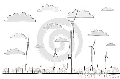 Illustration landscape with wind generators Cartoon Illustration