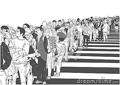 Illustration of people tourist waiting in line at airport public transport Stock Photo